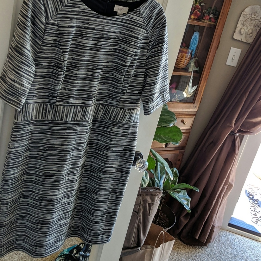 Black, grey, and white dress